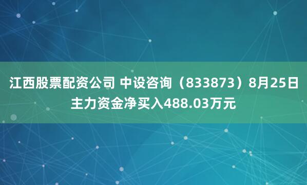 江西股票配资公司 中设咨询（833873）8月25日主力资金净买入488.03万元